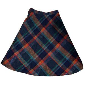 Vintage Women Plaid Flex Waist A-Line Mid Rise Skirt Blue and Red sz Small